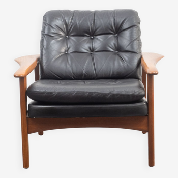 Teak and leather armchair, vintage, Scandinavian style