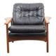 Fauteuil en teck et cuir, vintage, style scandinave