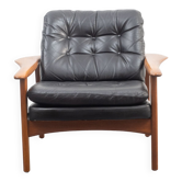 Fauteuil en teck et cuir, vintage, style scandinave