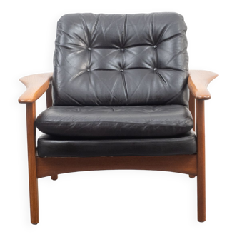 Teak and leather armchair, vintage, Scandinavian style