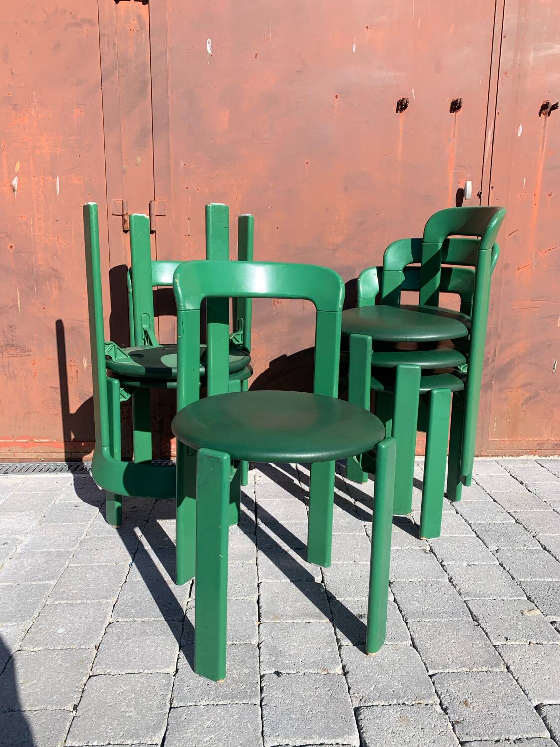 6 Bruno Rey Kush & coVerte Stackable Chairs Circa 1970