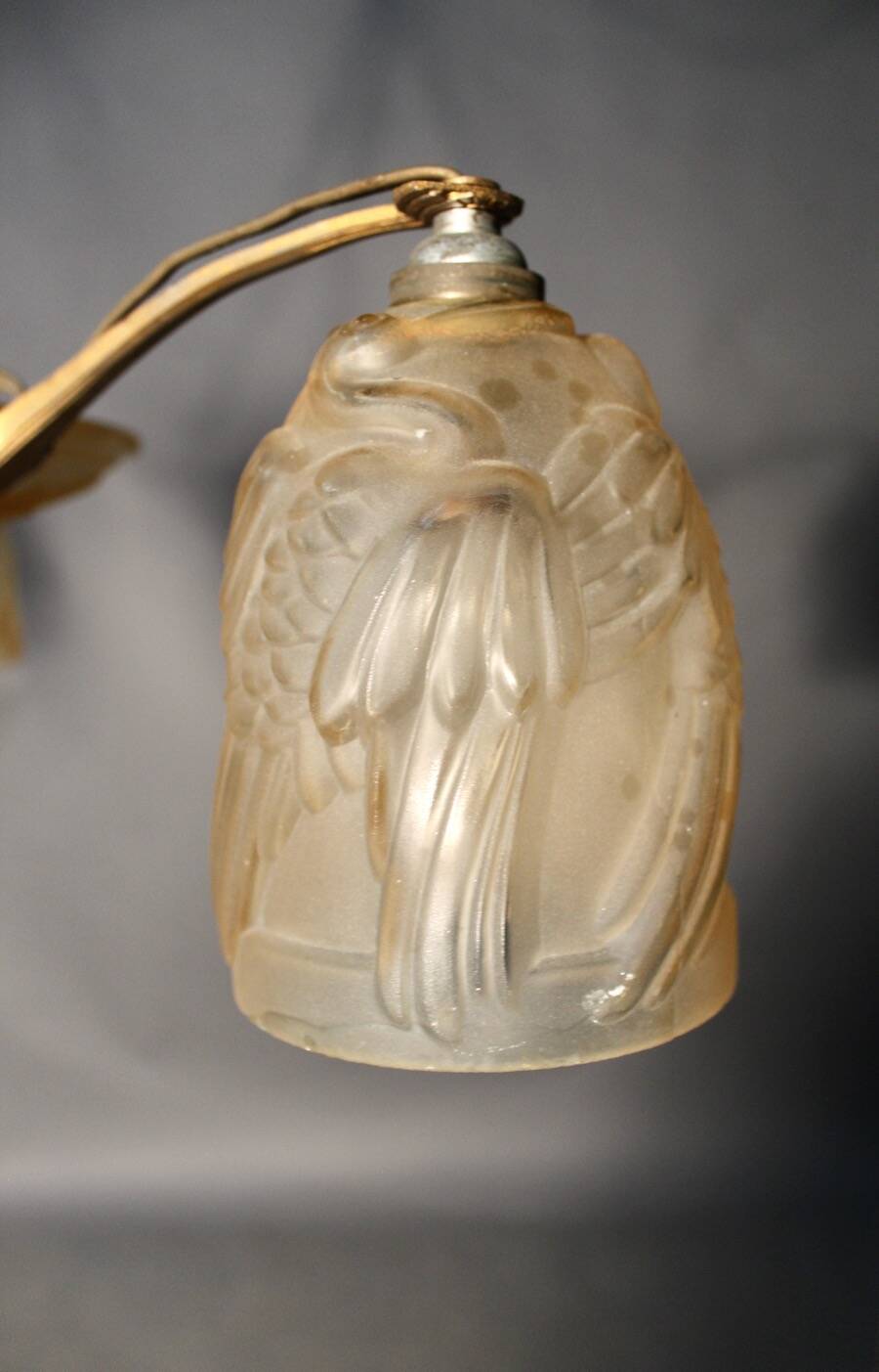 Lustre Art Deco En Verre à Décor d'Oiseaux Noverdy