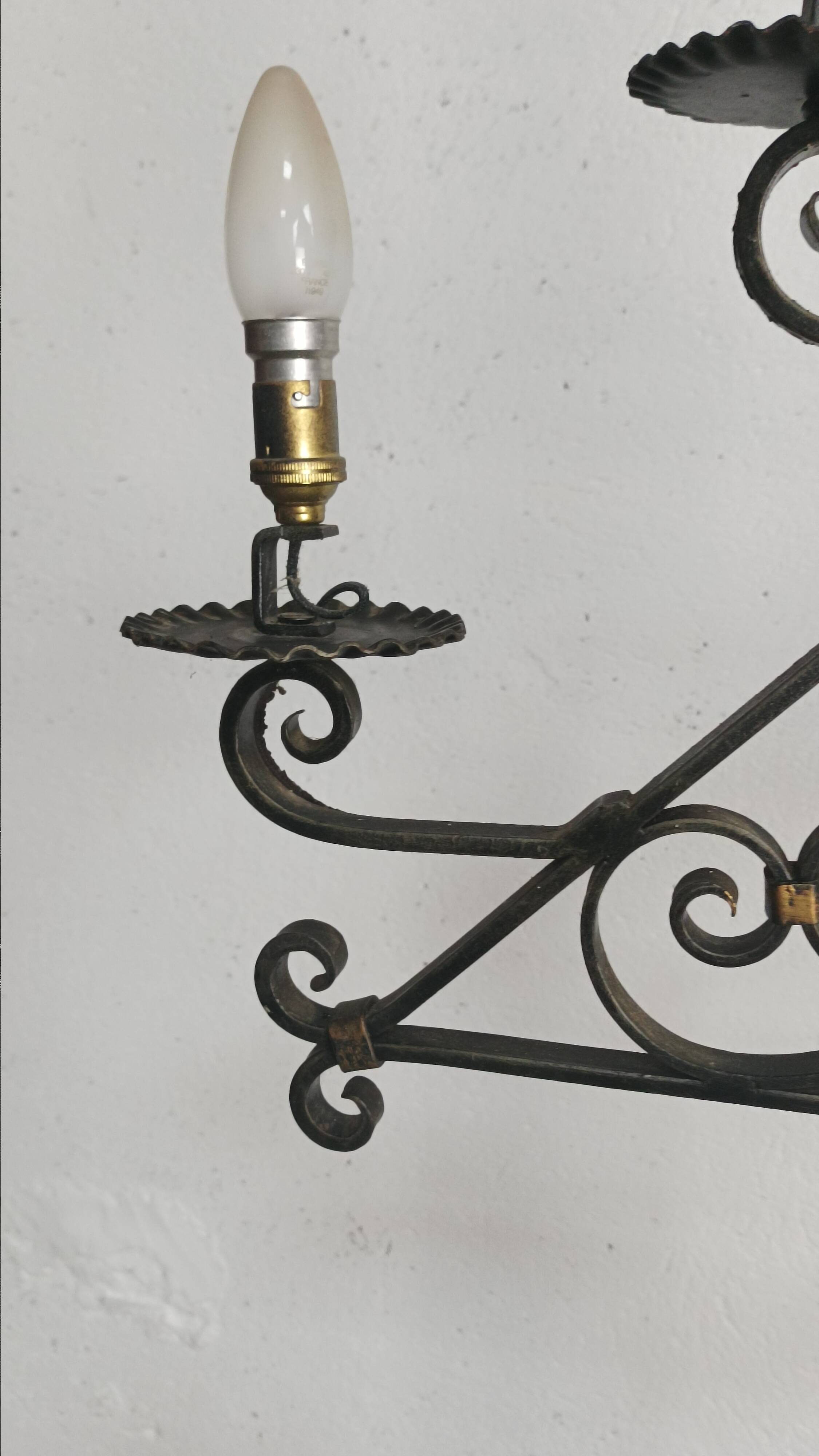 Wrought iron floor lamp with 5 light arms, 1940