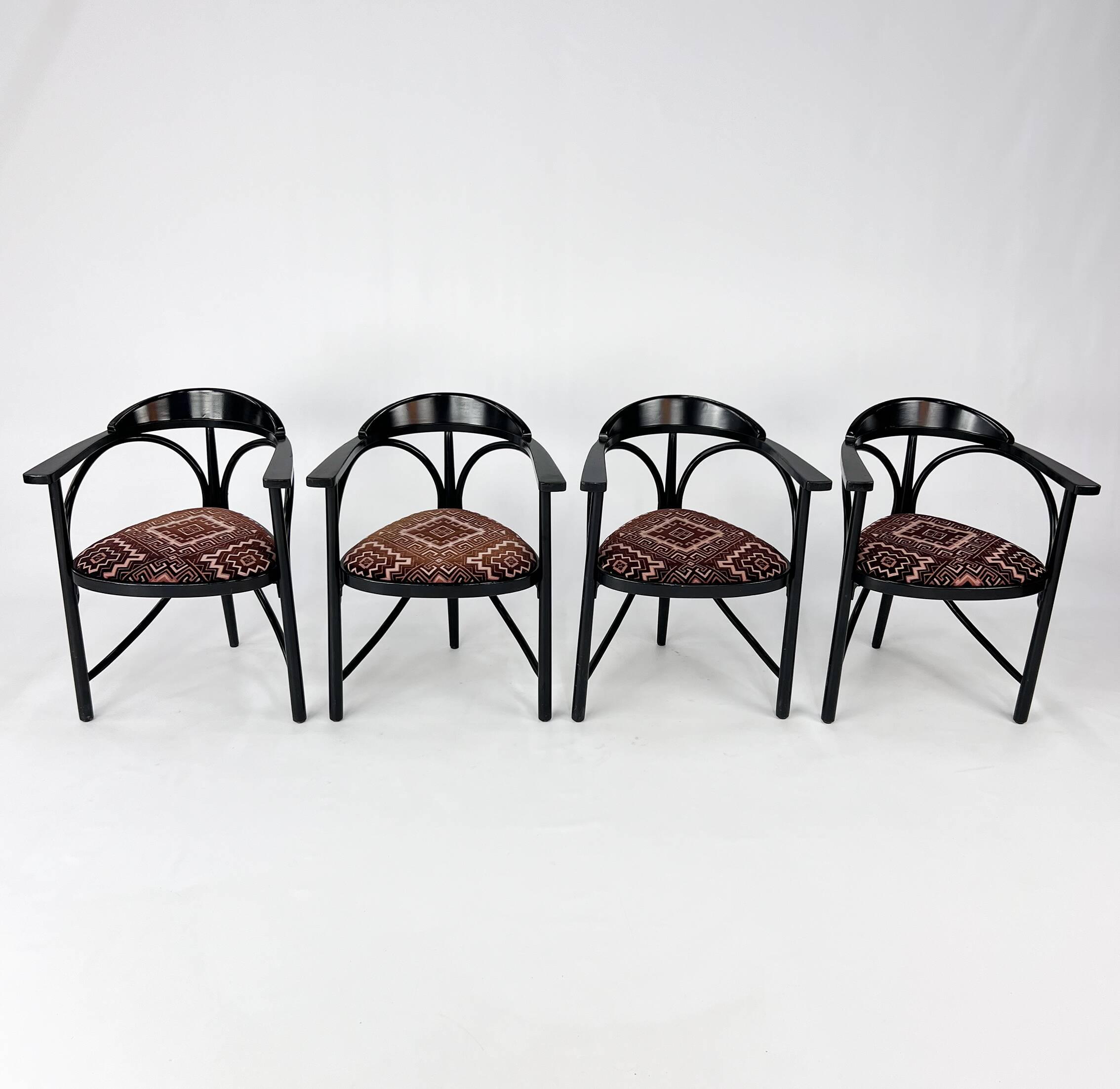 Set of 4 Black Lacquered Model 225 Thonet Armchairs, 1980s