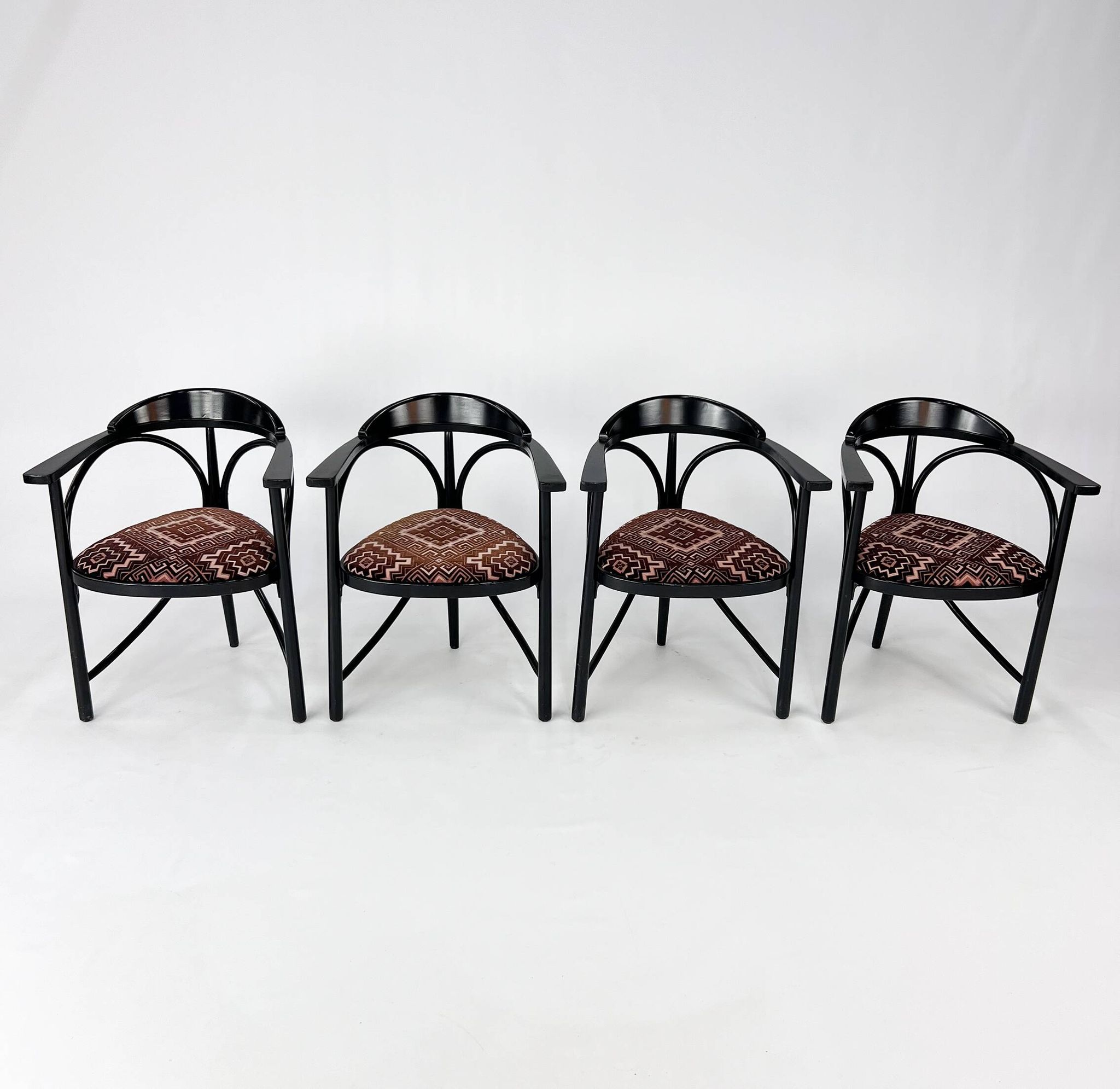 Set of 4 Black Lacquered Model 225 Thonet Armchairs, 1980s