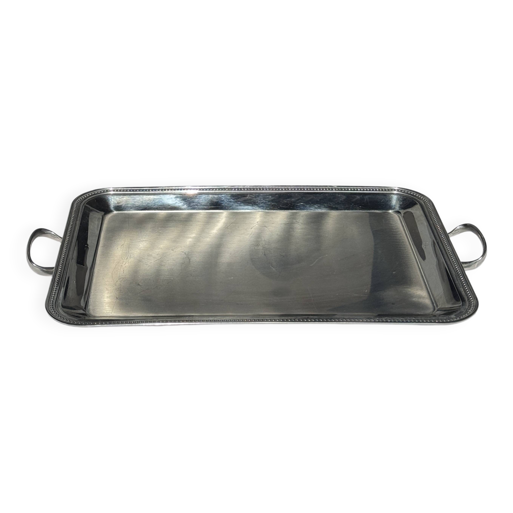 Classic silver tray with pearl stripe frieze