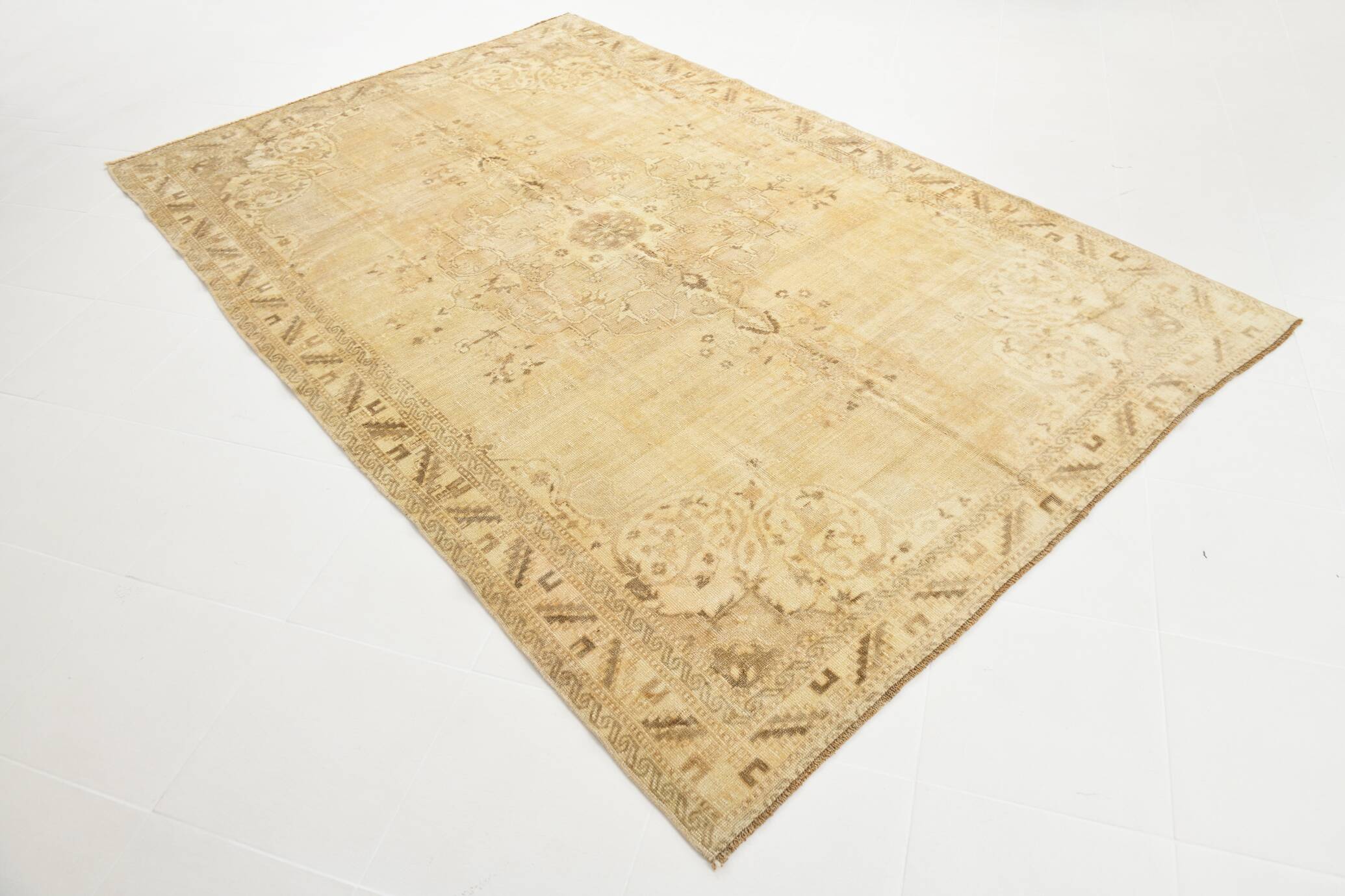 7x10 Cream & Brown Vintage Persian Rug, 205x316Cm