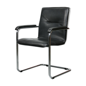 Vintage black leatherette office cantilever chair, 1970s