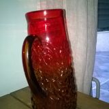 Pitcher - blown glass - two-tone red - orange - relief décor - 1.5l