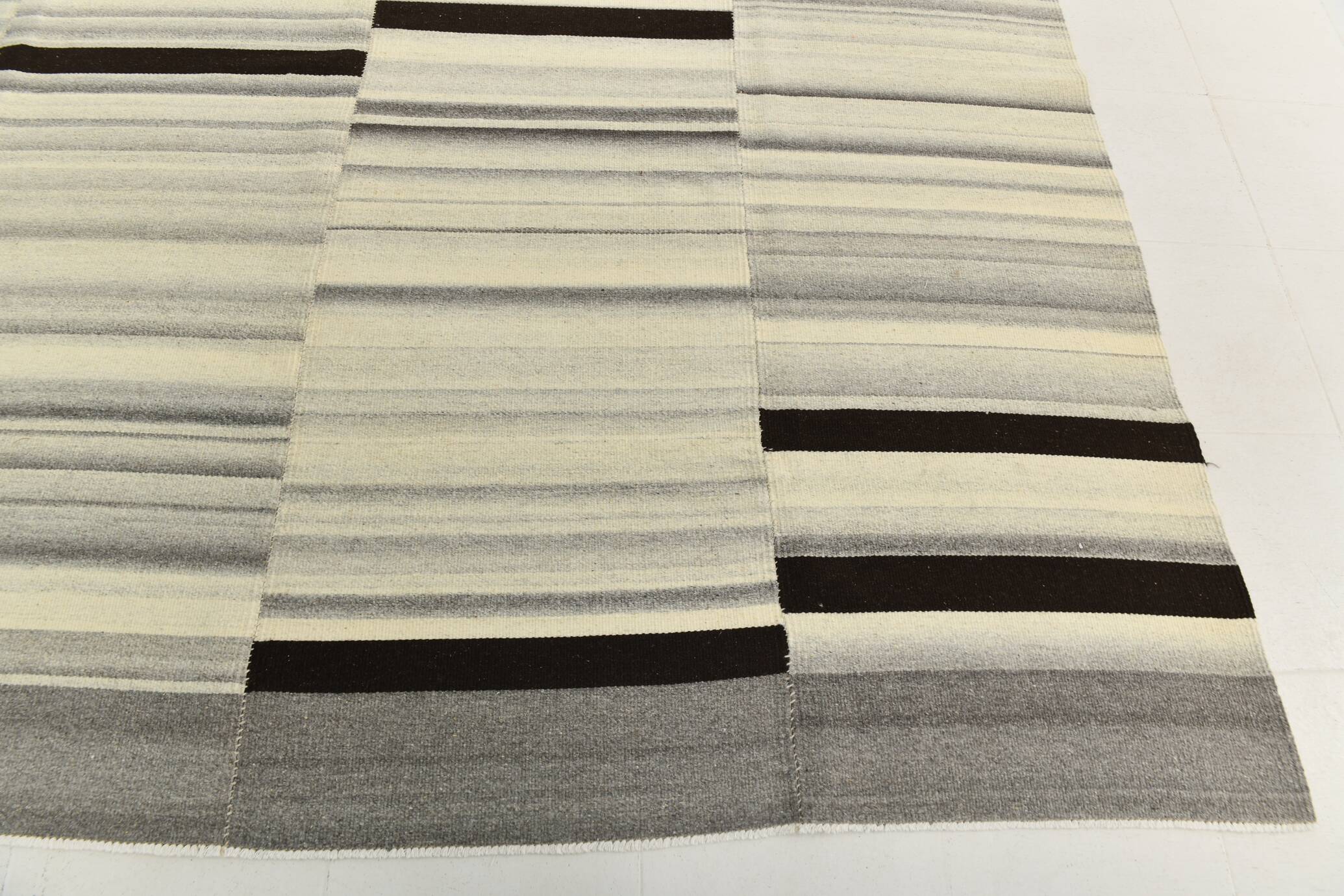 10x13 Kilim Gray, Beige, Black Modern Turkish Kilim Rug, 294x384Cm