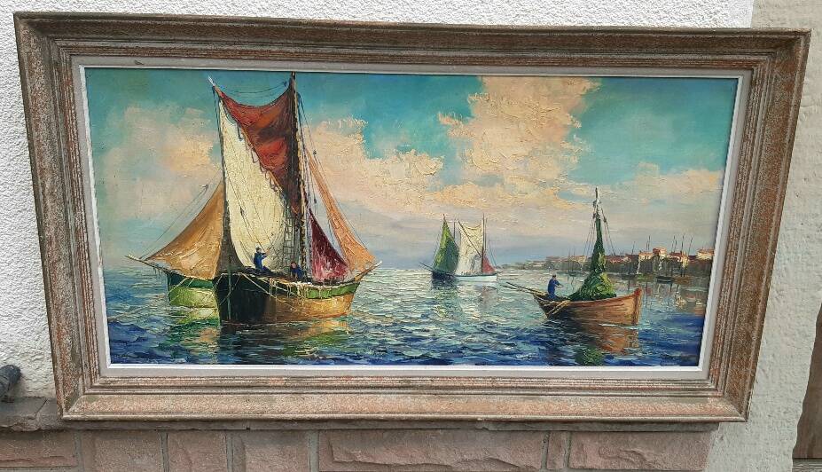 Large oil on canvas "Mediterranean Sea" signed Louis Audrey