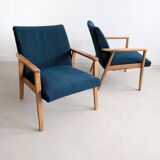 2 blue fabric armchairs, 1970s