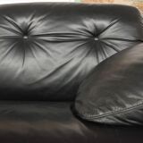 Corner sofa opening in leather and coffee table in marble by pierluigi cerri for frau, 1980s