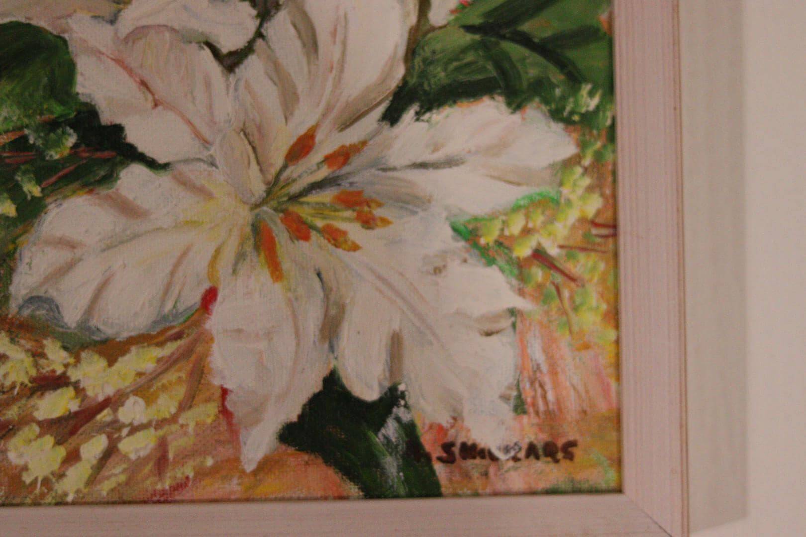 Original Swedish oil on panel from the mid-century – white lilies