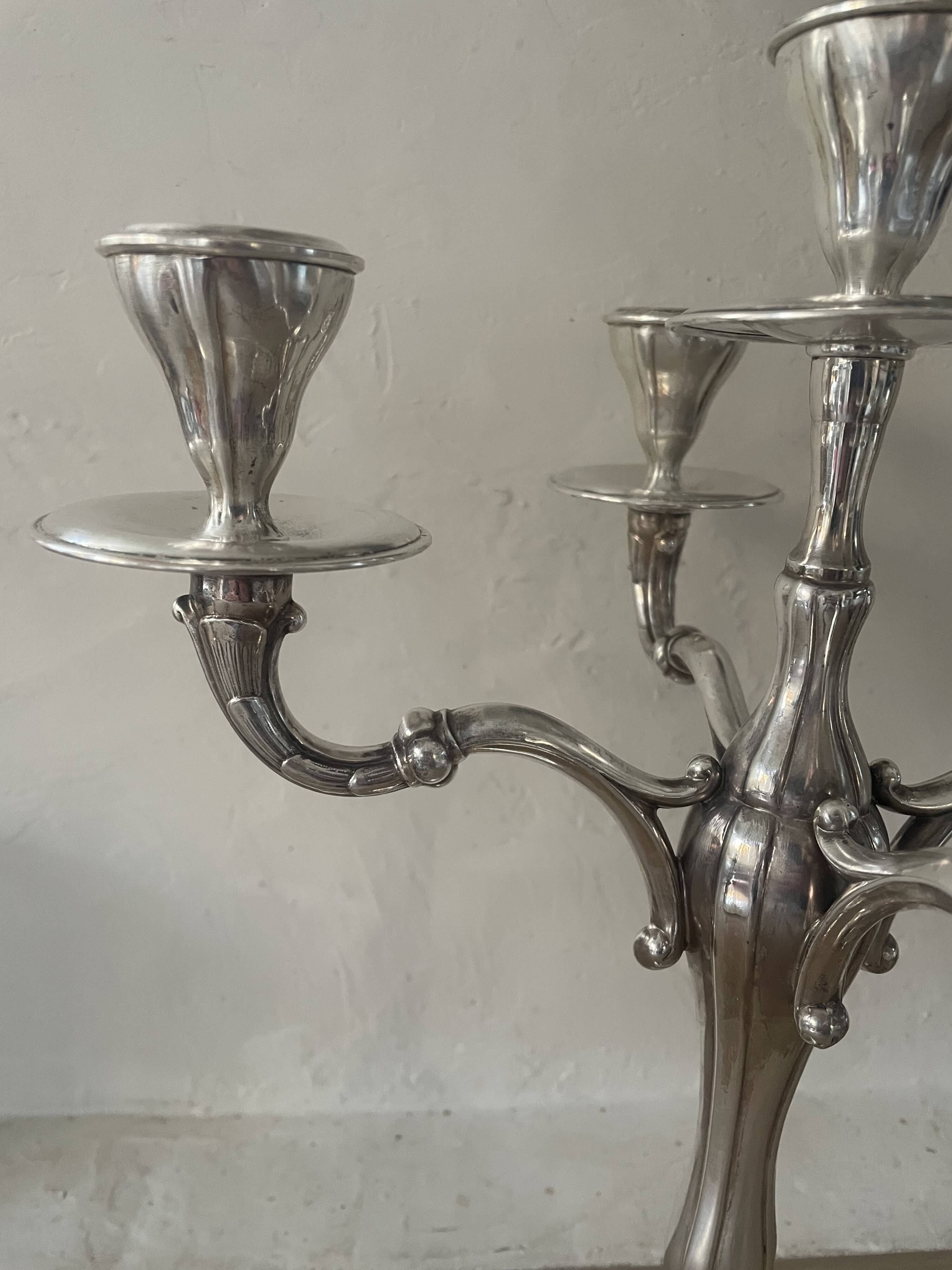 Vintage Orbisa 5-branch chandelier in silver-plated metal, Alpaca base.