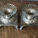 Pair of salt pans, solid silver salt shakers and Crystal Hallmark Rooster XIX