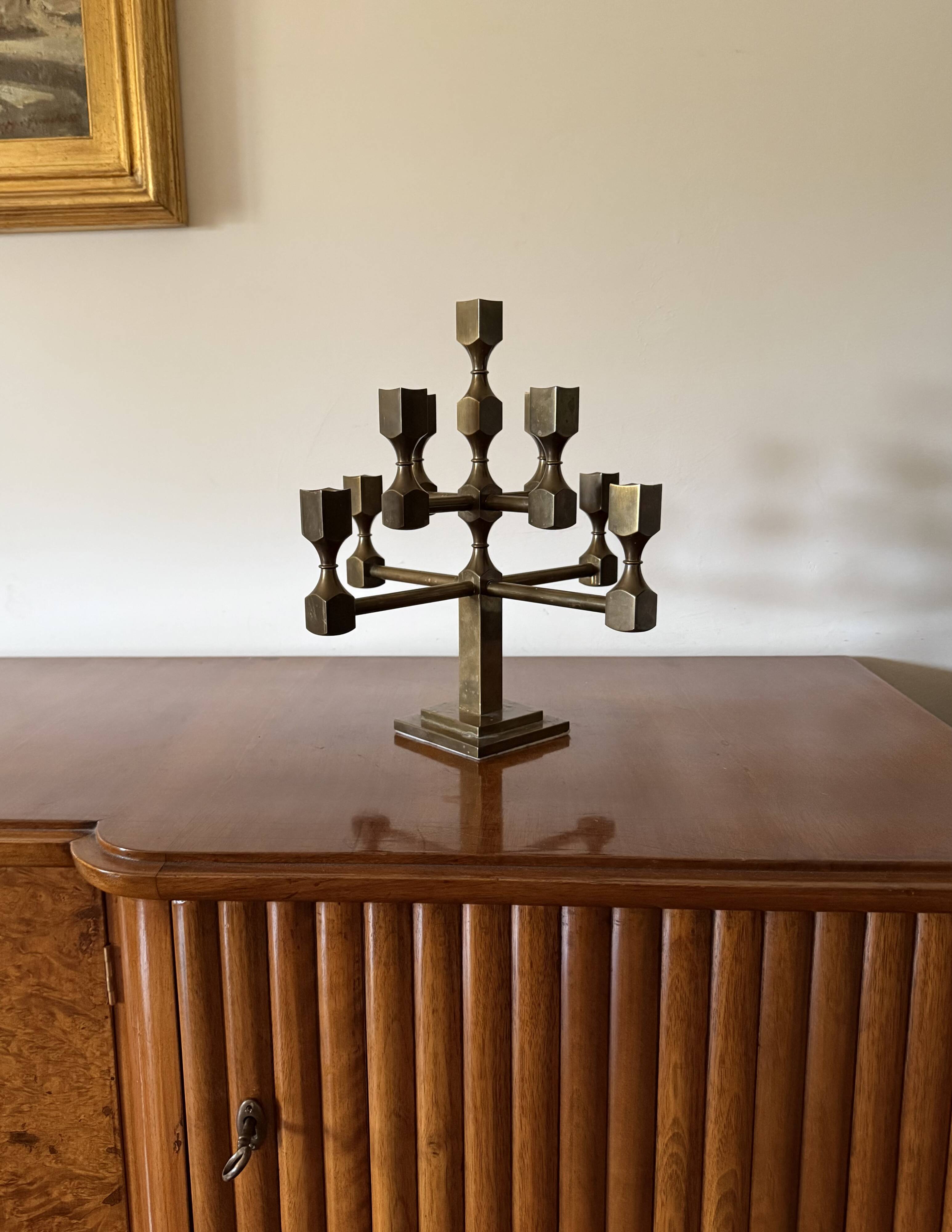 Modern solid brass candelabra, Lars Bergsten, Gusum Sweden 1990