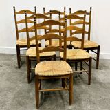 Set of 6 French Elegant Oak Farmhouse Country Dining Chairs wit Rush Seatin