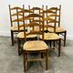 Ensemble de 6 chaises de salle à manger élégantes en chêne français avec assise en jonc