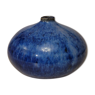 Vase boule en céramique émaillée bleu