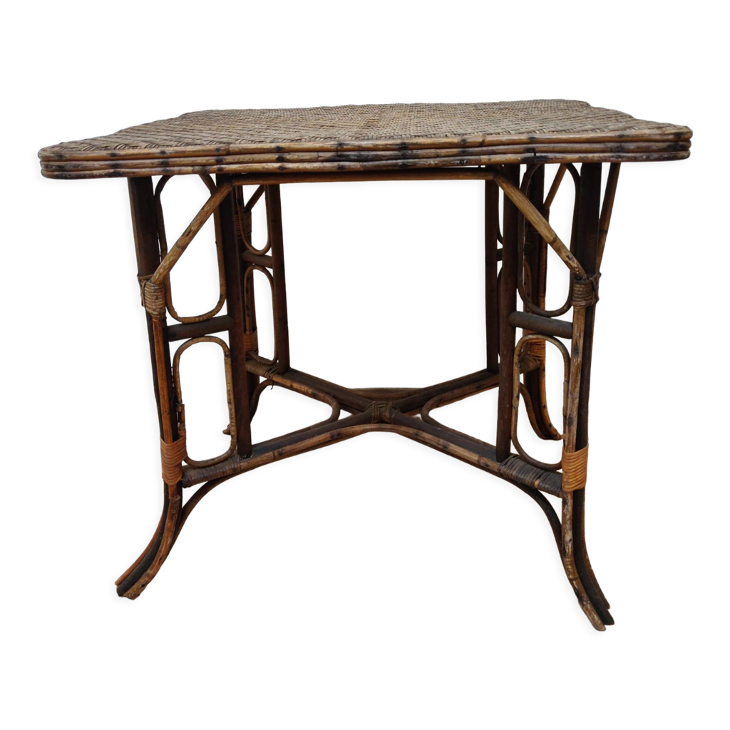 Grand miroir en rotin et bambou vintage
