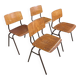 Ensemble de 4 chaises école bois années 70 Pays bas