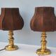 Lot of two retro-modernist lamps with natural leather lampshade