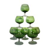 Small colorful vintage glasses with green cognac
