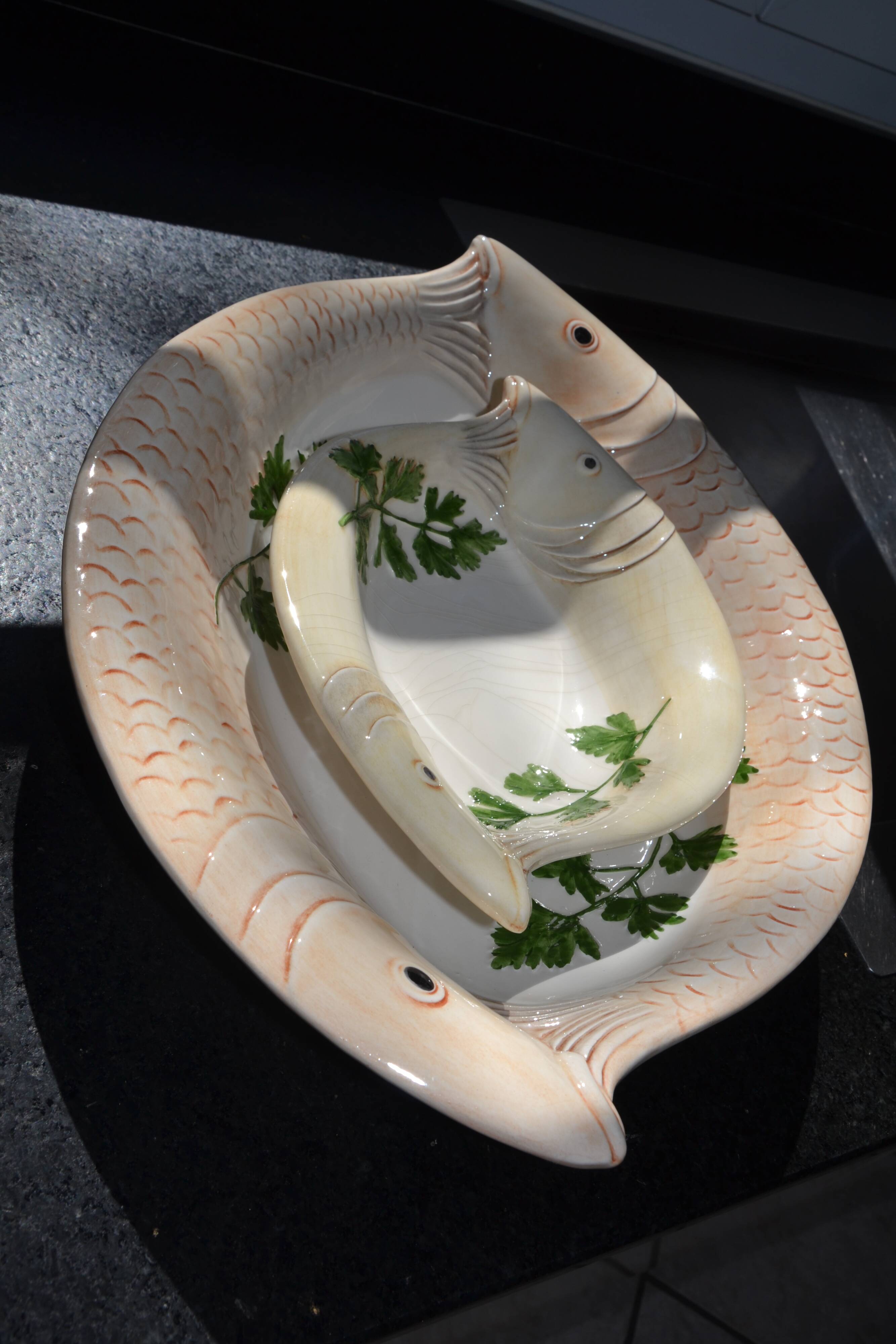 2 antique Italian ceramic fish dishes