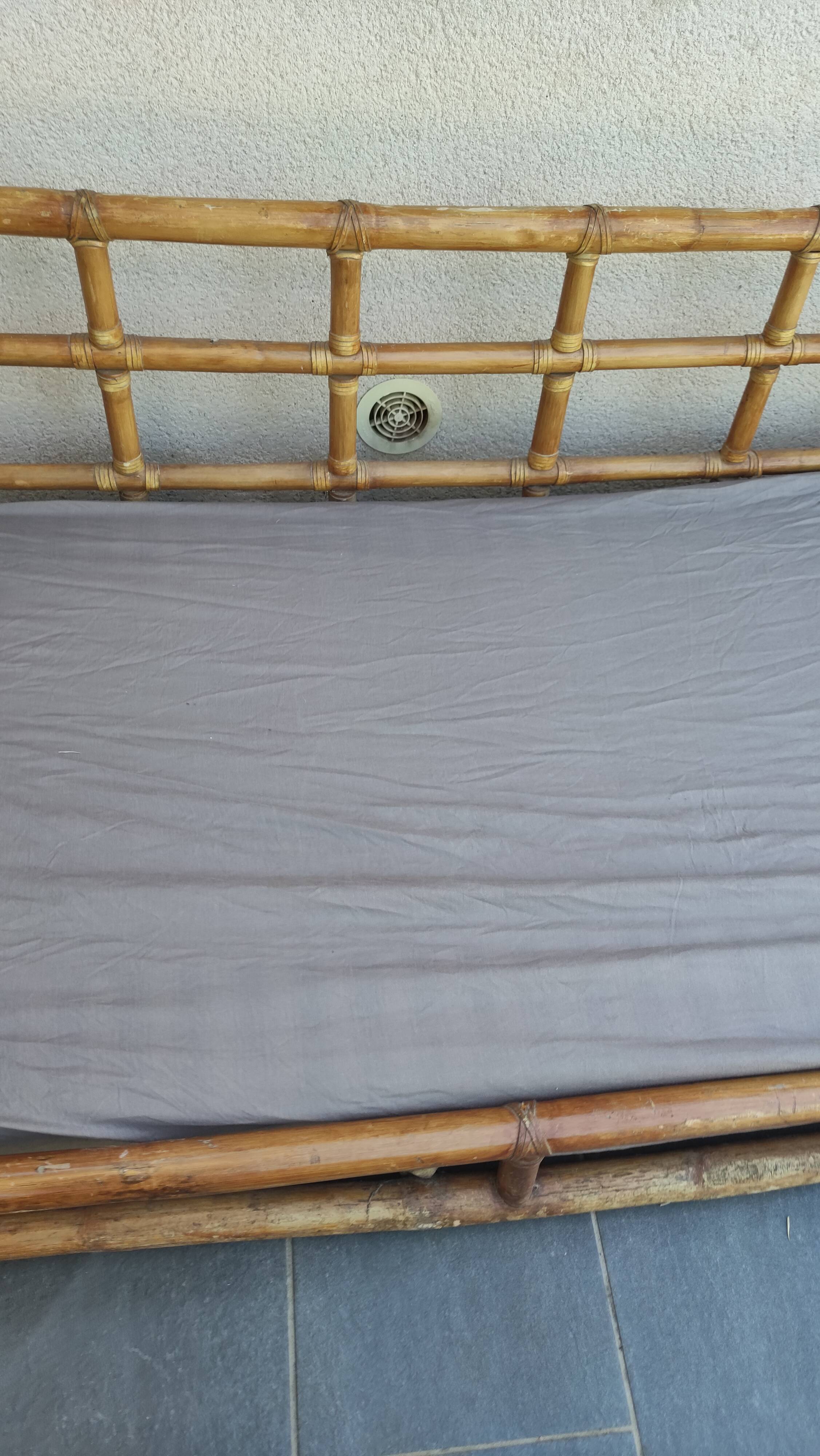 Large vintage rattan sofa bed