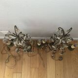 Pair of vintage bronze crystal chandeliers