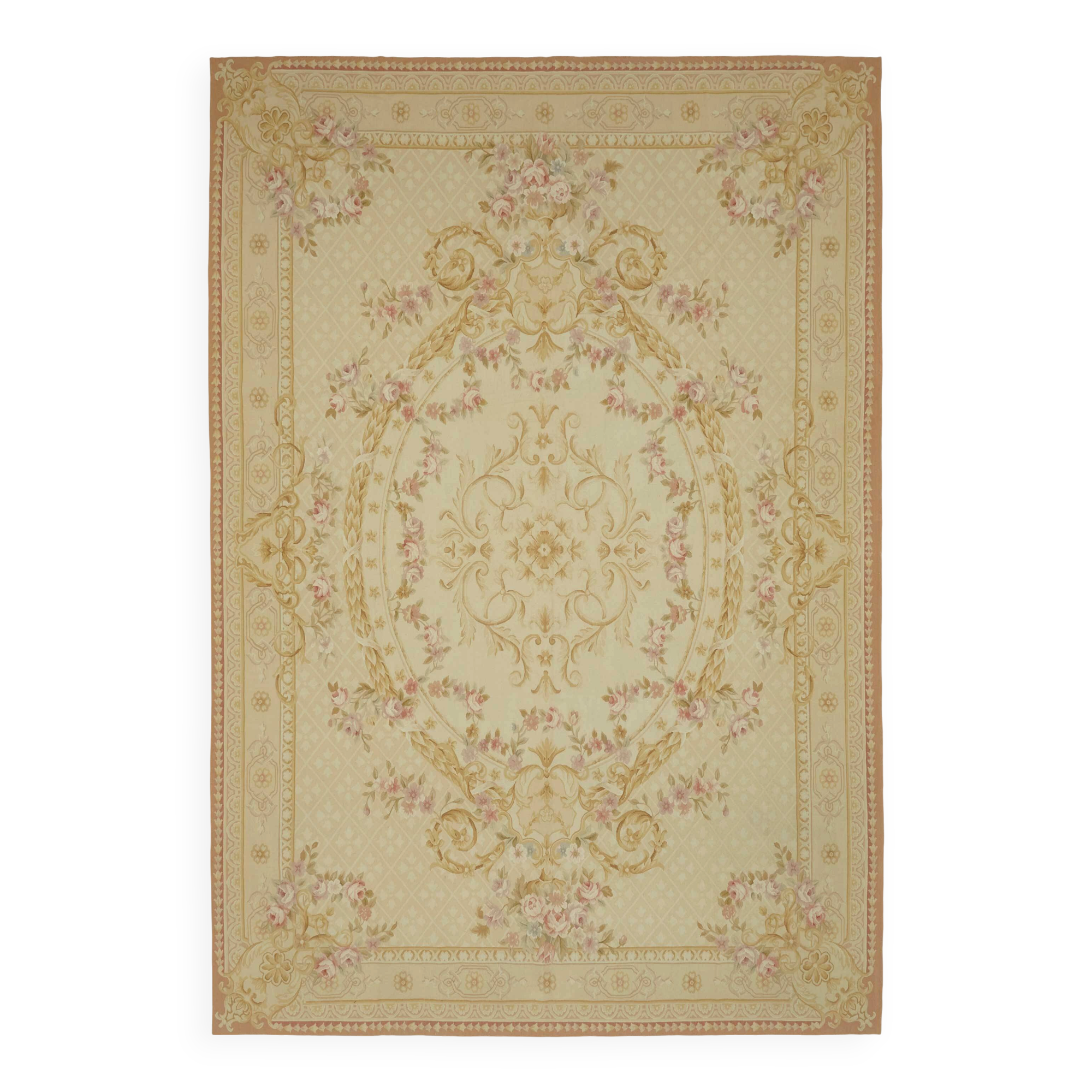 Handmade European Vintage Aubusson Kilim 301 cm x 440 cm