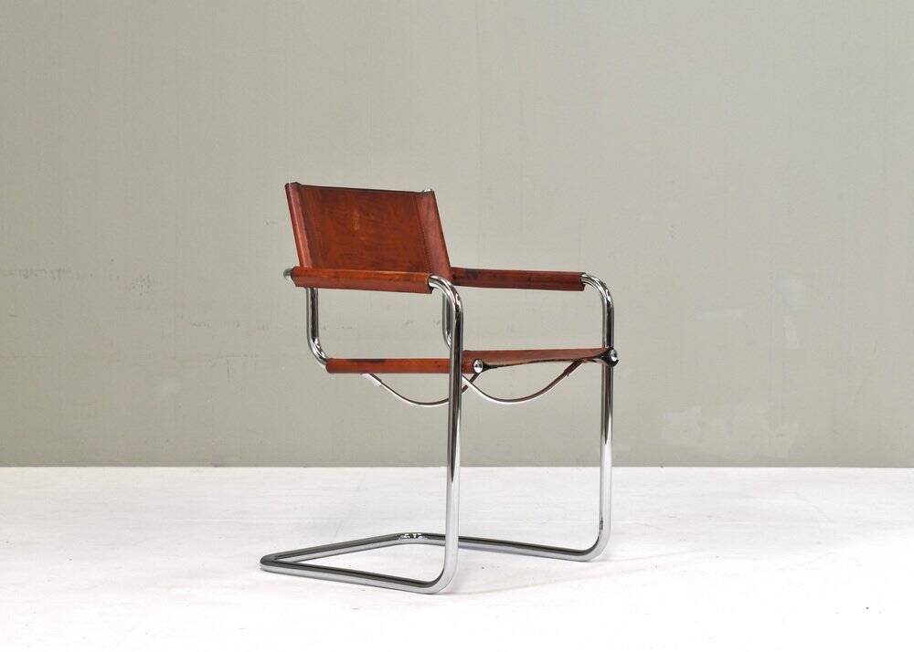 S34 dining armchair in cognac saddle leather by Mart Stam for Fasem, 1970s