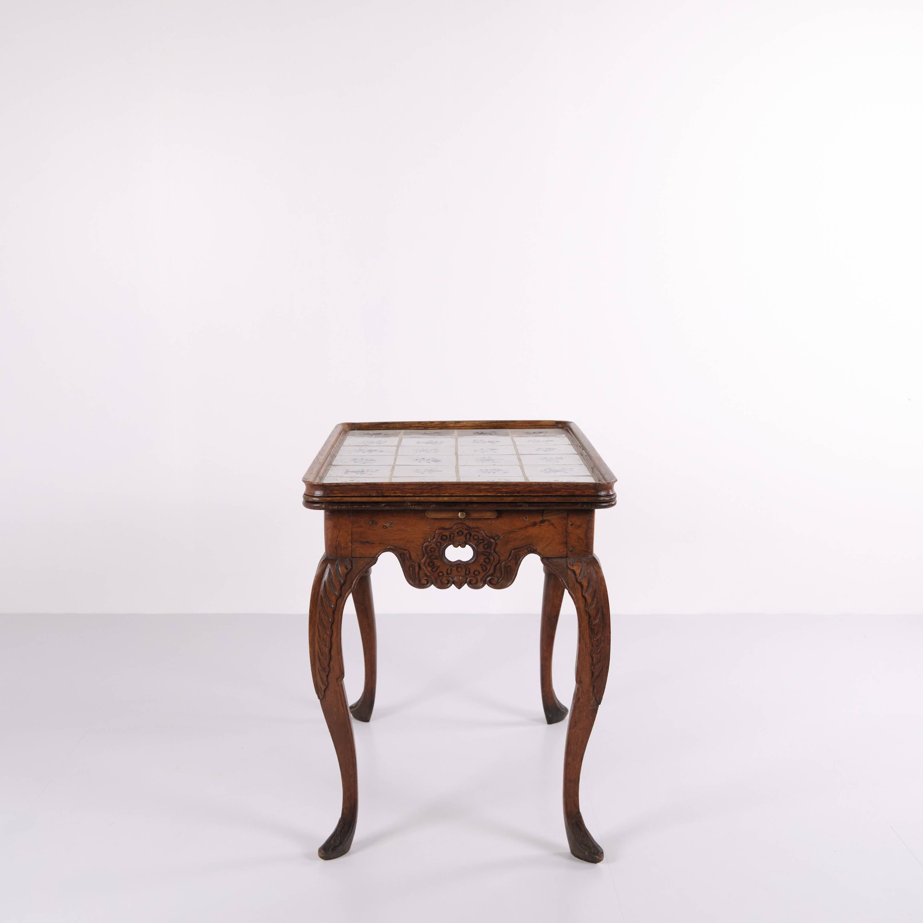 Antique tile table - Patinated oak - Rococo style - Dutch tiles - 1780
