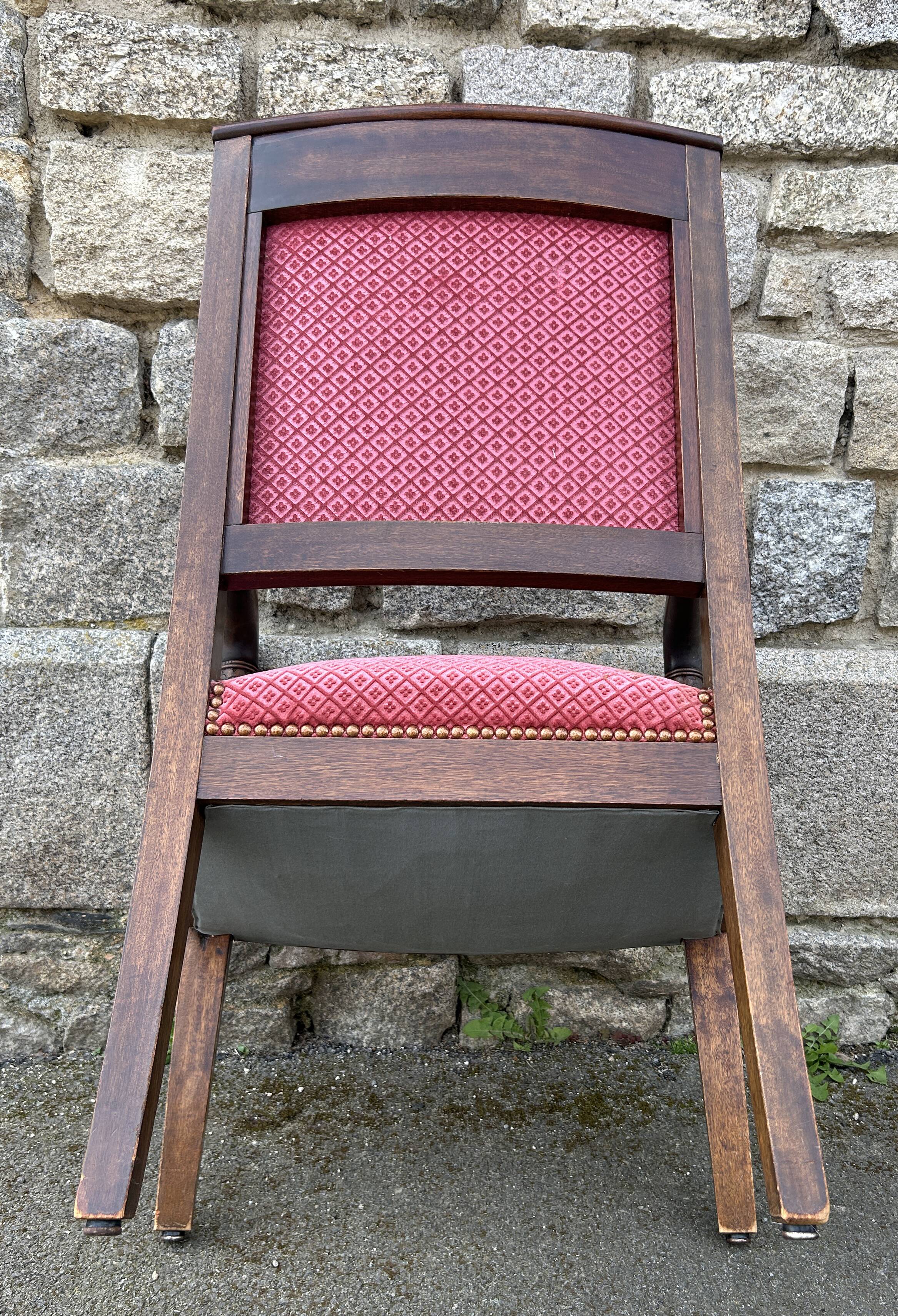 Pair of Empire armchairs, Consulate, walnut and velvet, 19th century.