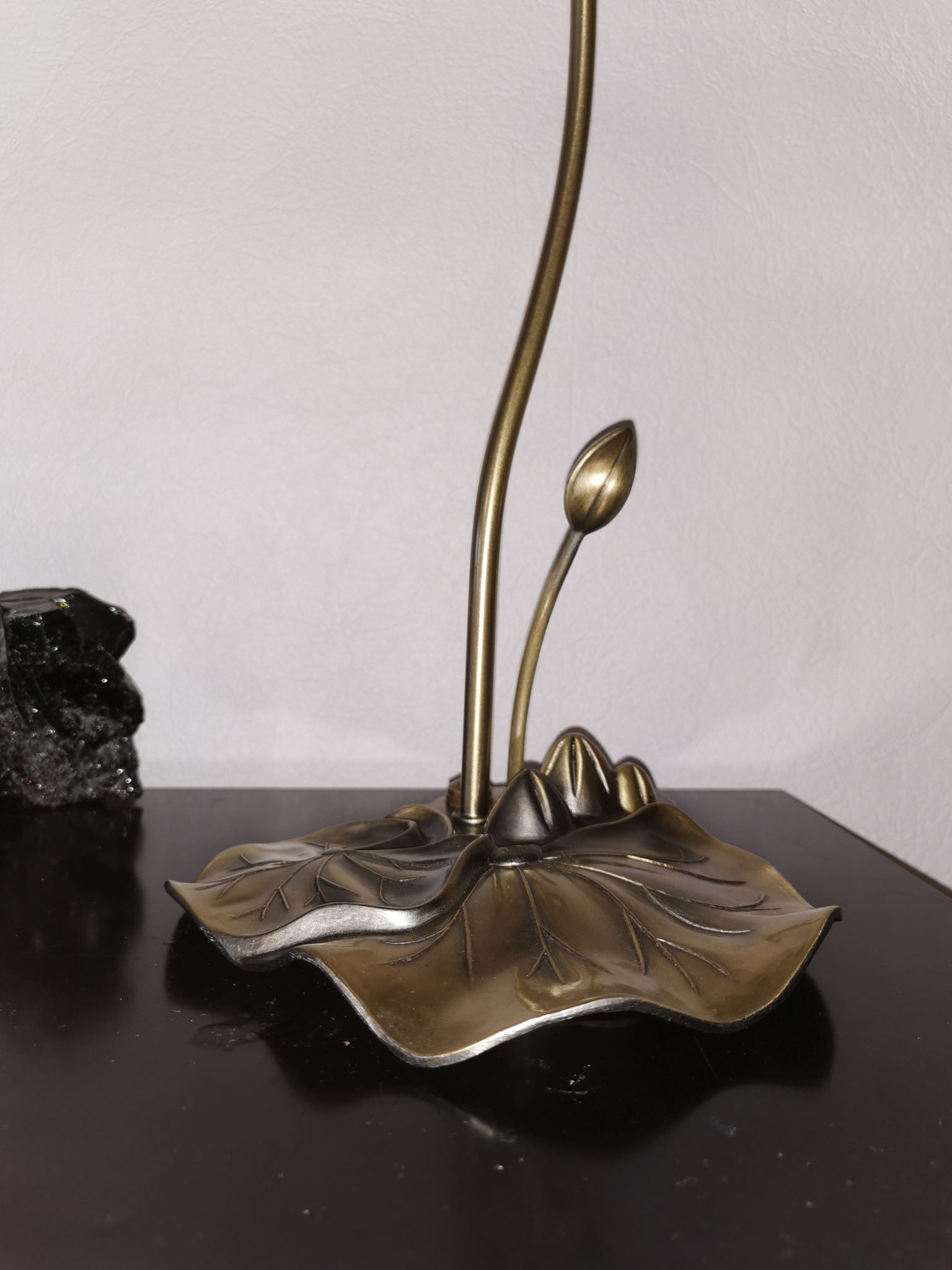Brass water lily lamp and glass paste, art nouveau style.