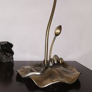 Brass water lily lamp and glass paste, art nouveau style.