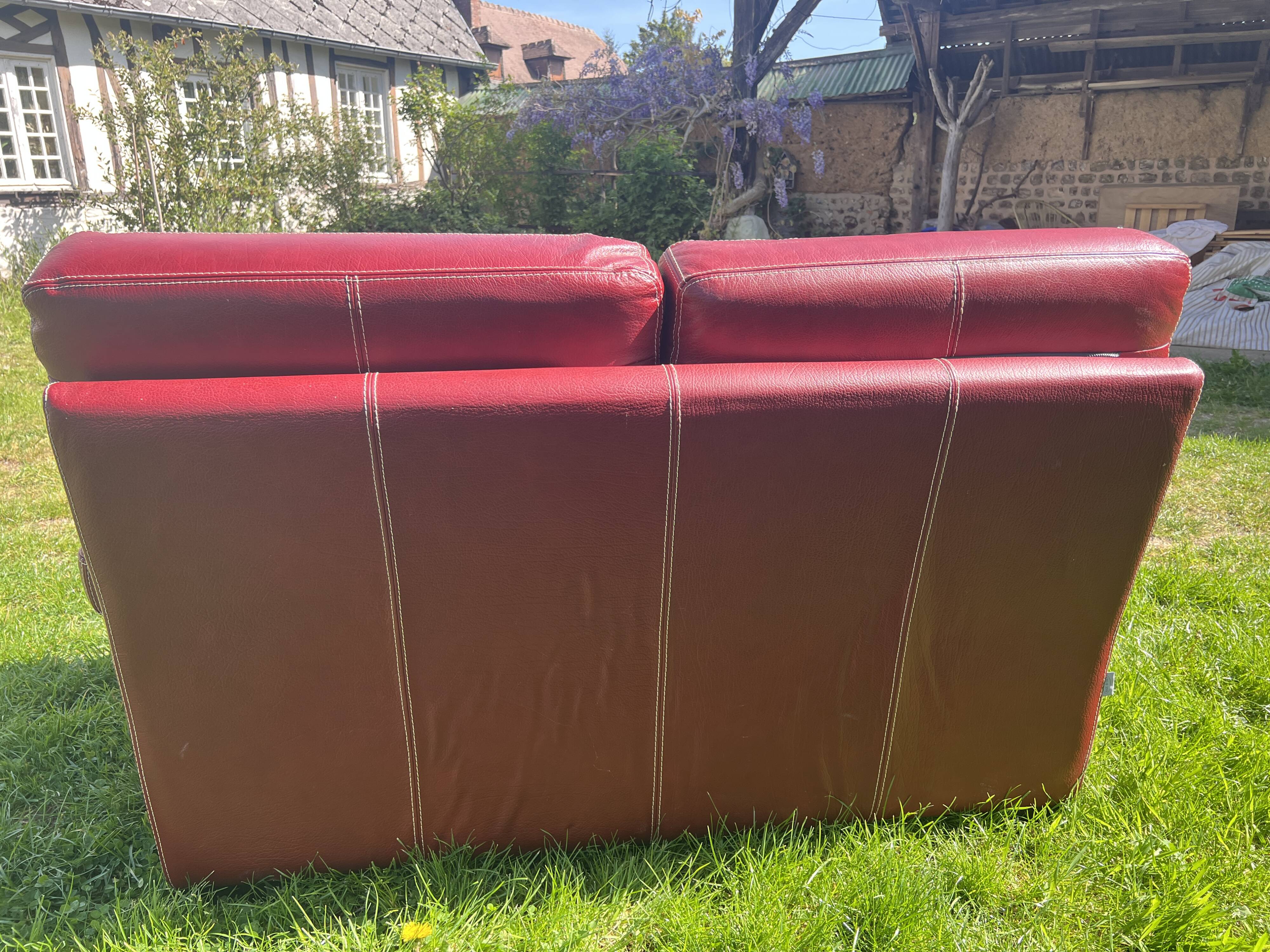 Red leather sofa