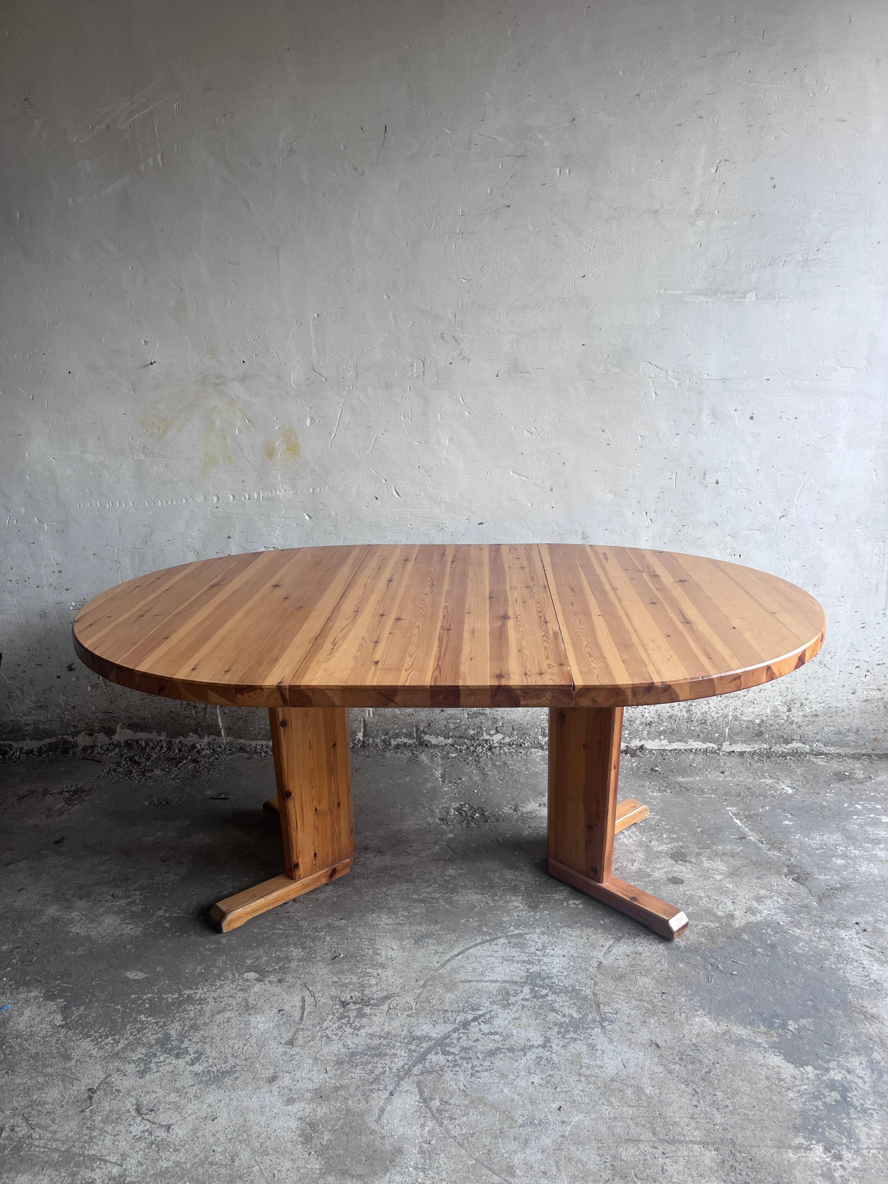 Table à manger extensible en pin massif, Scandinavie, années 1970