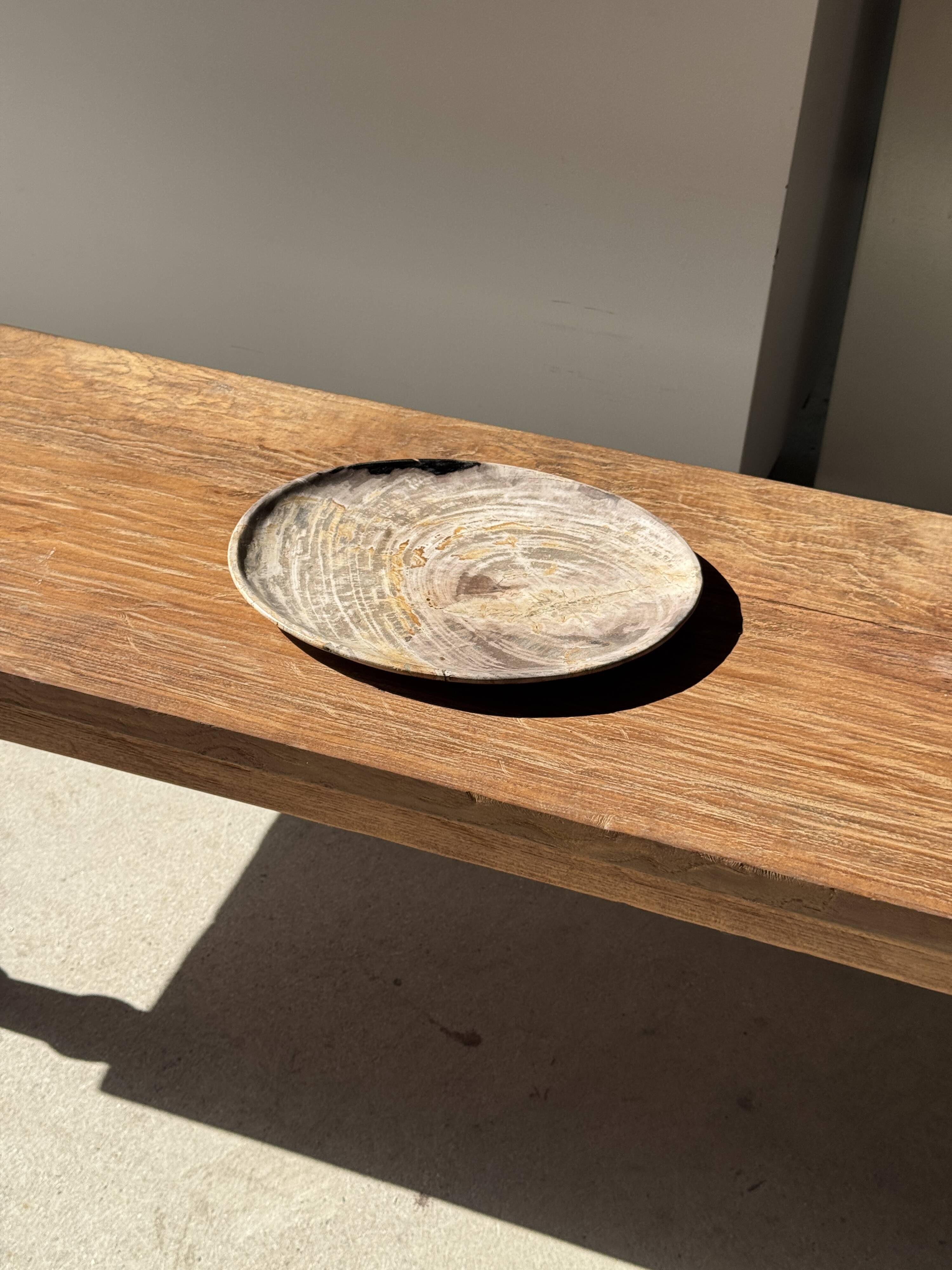 Petrified wood catchall or dish, grey with black rim, D29.5x25.5 -3321