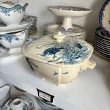 Gien ironstone soup tureen in blue, "Birds" service circa 1870.