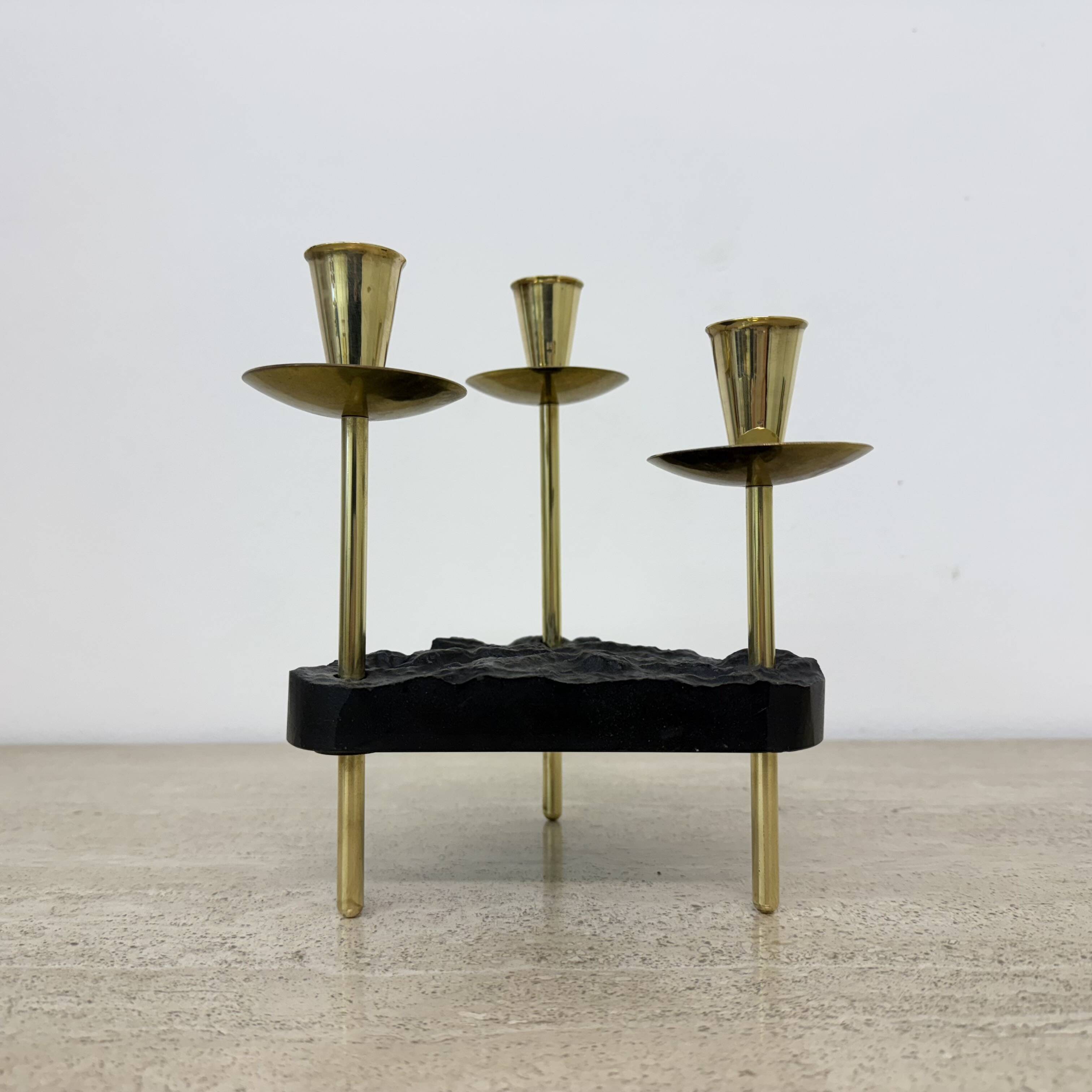 Mid century candle holder brass and lucite , 1970s
