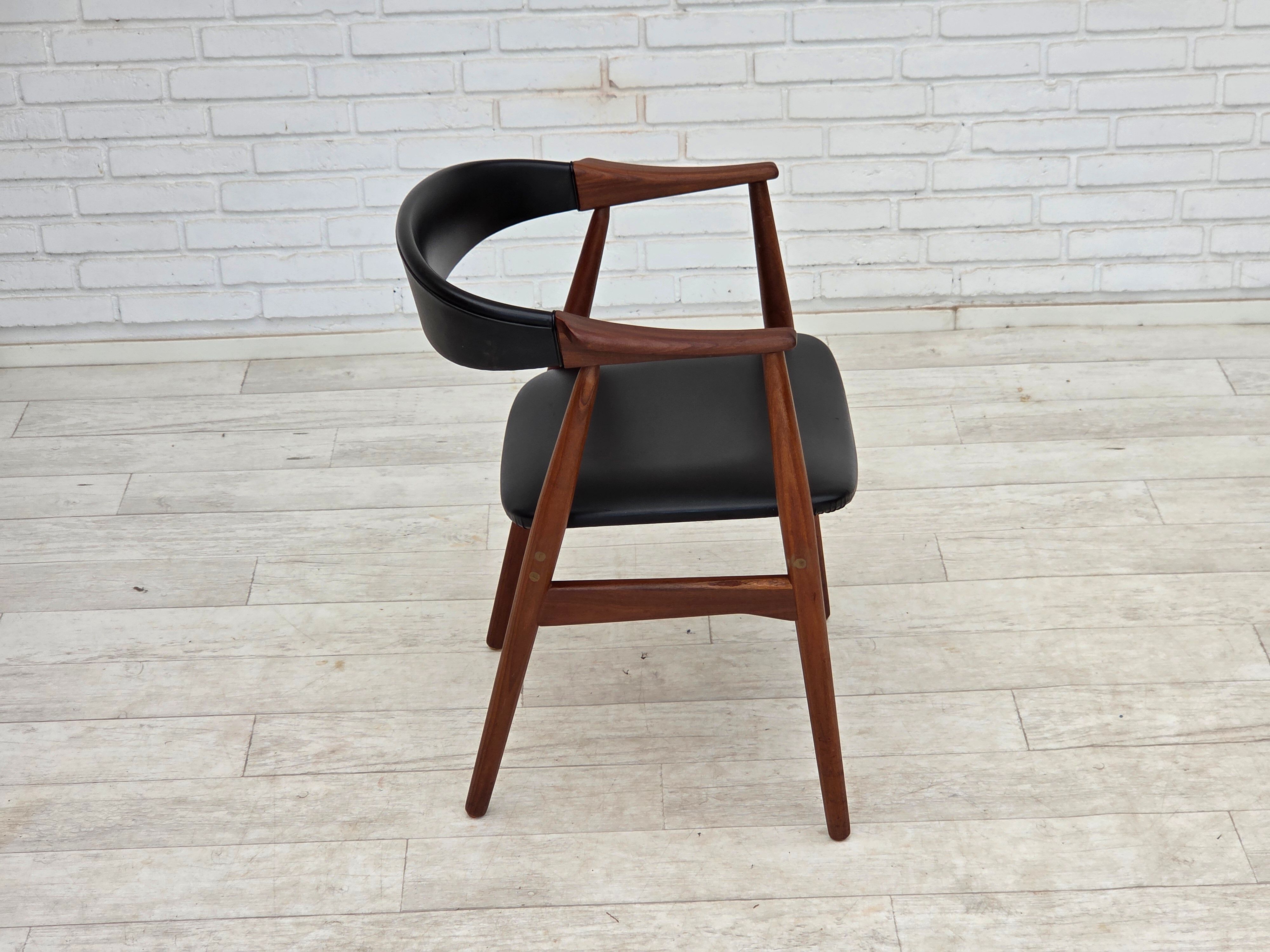 1960s, Danish armchair. Teak wood, black artificial leather.