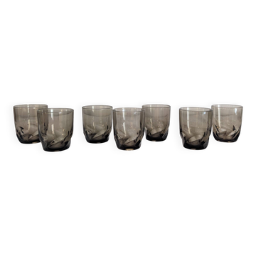 7 smoked glasses French design 1970s