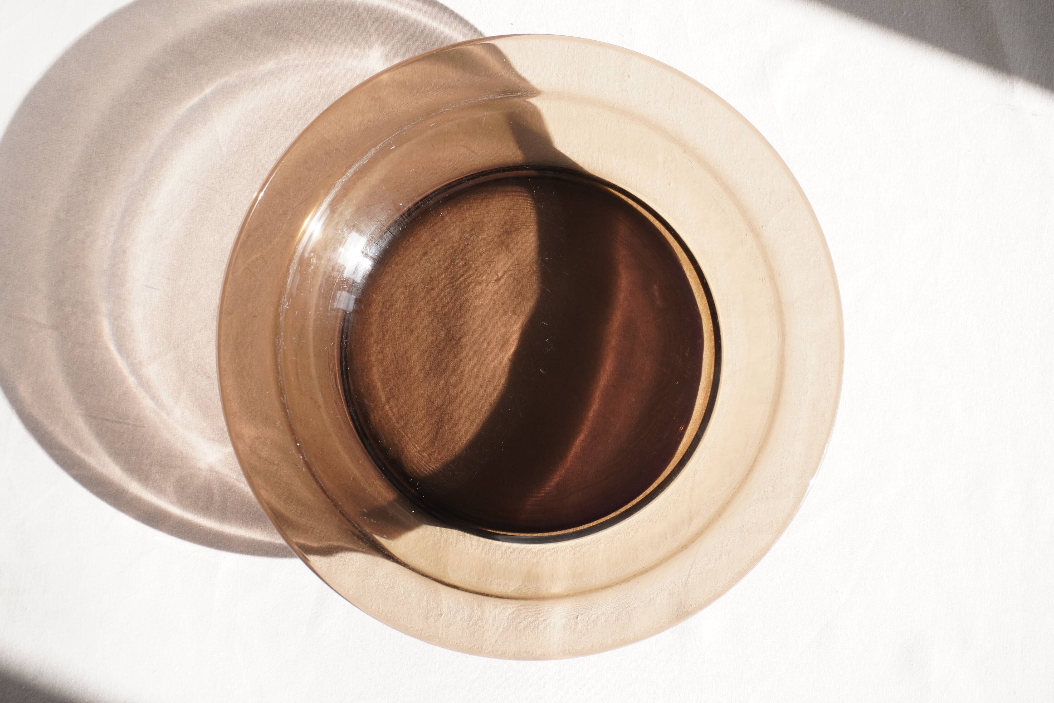 Round smoked glass dish, Vereco France