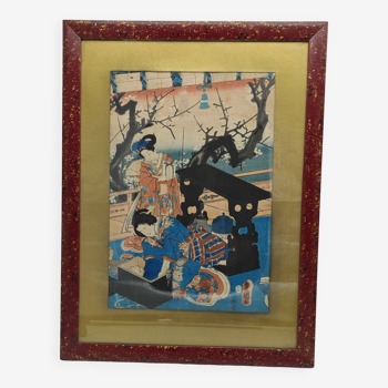 Early Japanese print circa 1850 signed by Utagawa Kuniyoshi 1797- 1861 neck woodcut