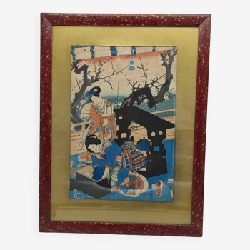 Estampe japonaise ancienne vers 1850 signée par Utagawa Kuniyoshi 1797- 1861 gravure sur bois en cou