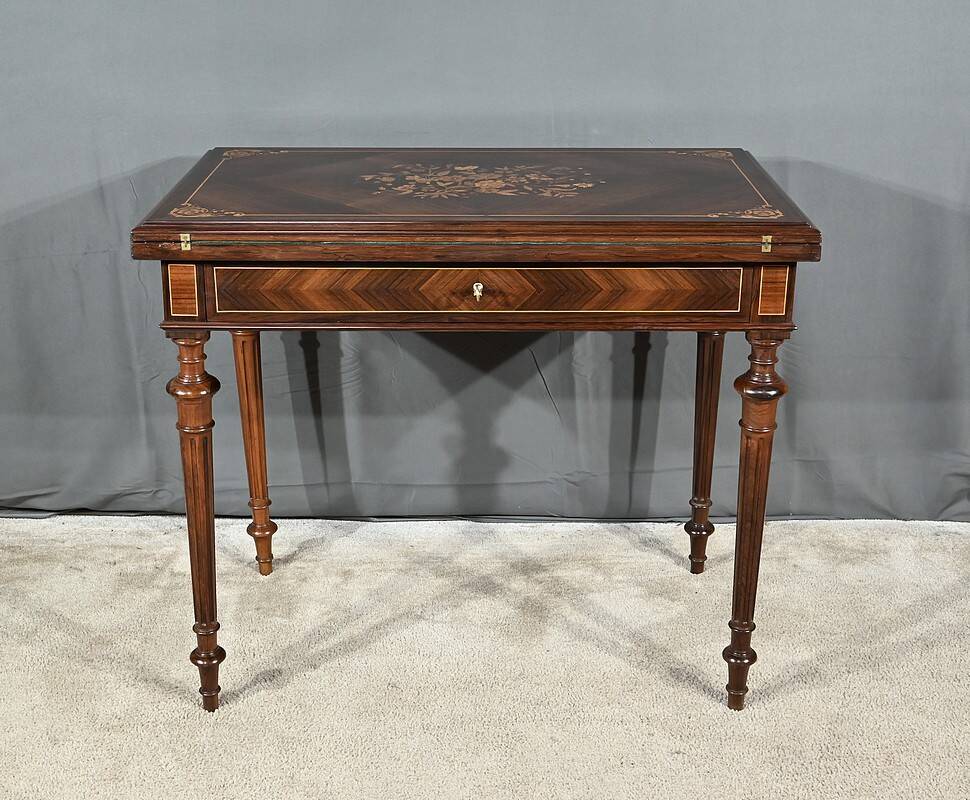 Marquetry system table, louis xvi style – 2nd half of the 19th century