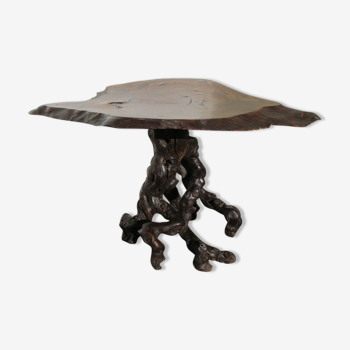 Brutalist coffee table in walnut and vines