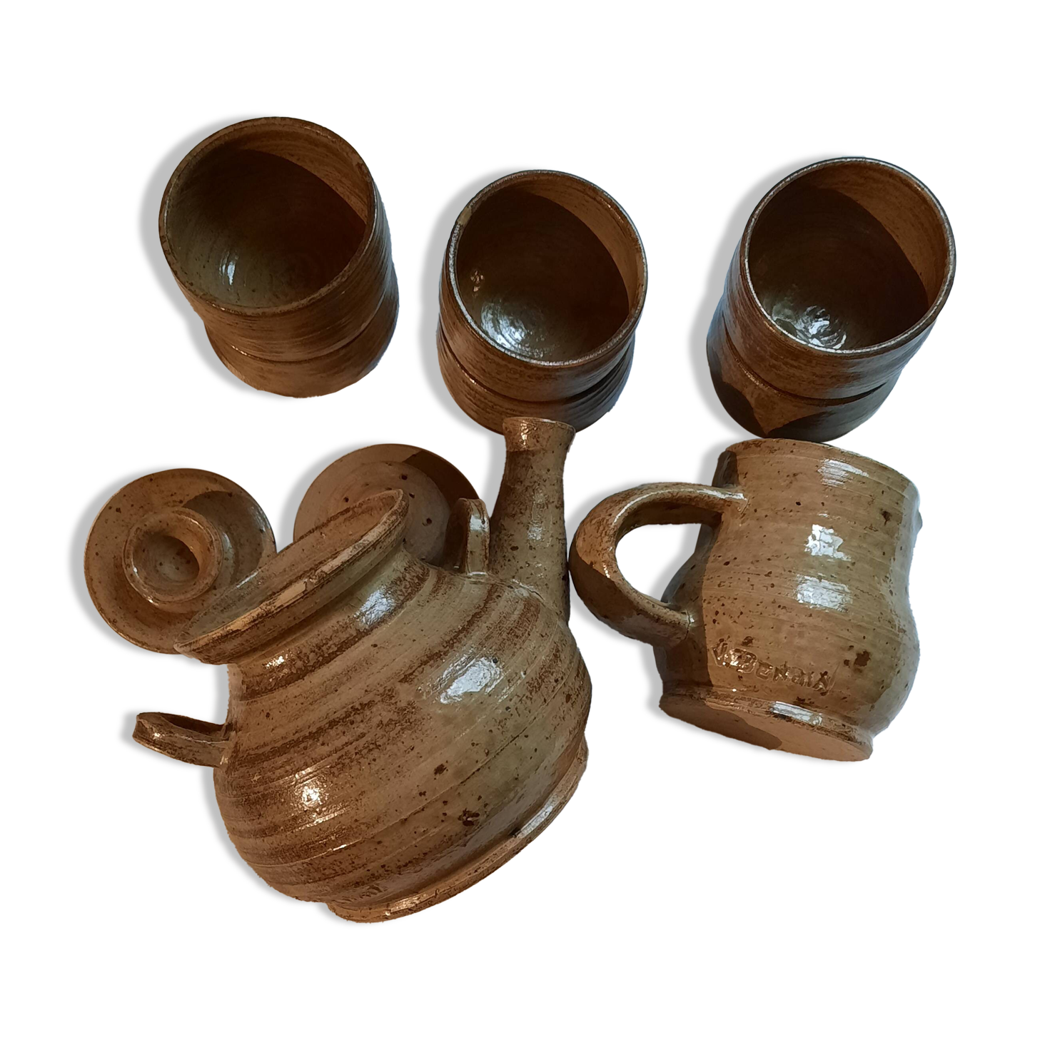 8-piece vintage stoneware tea set by V Benaix